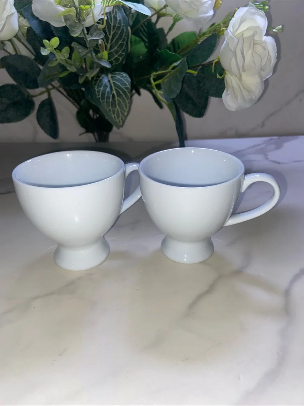 Vintage Set Of 2 Crate & Barrel White Espresso Demitasse Cup Mug 4 oz 3” Tall